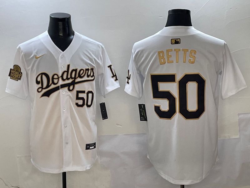 Men Los Angeles Dodgers #50 Betts White Black Game Nike 2025 MLB Jersey style 4
